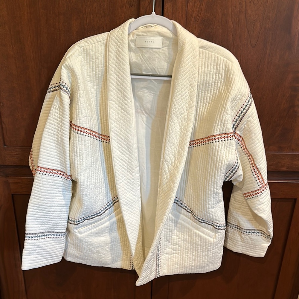 Blank NYC White and Red Blazer with Textured Knit